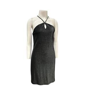 Vintage Y2K Black Metallic Halter Mini Dress Keyhole Cutout / Women’s S/M -